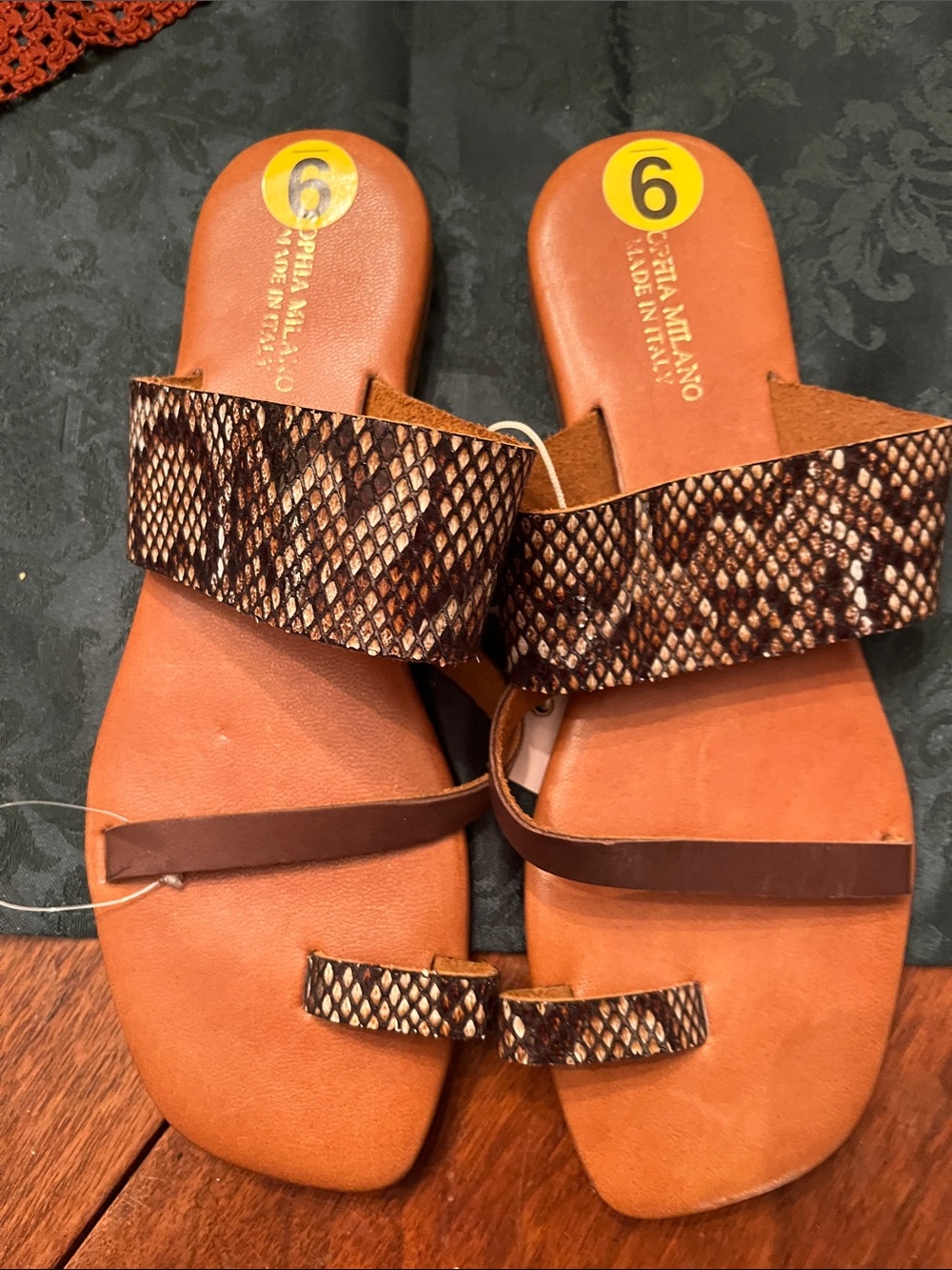 Brown Snake-Print Leather Slide Sandals